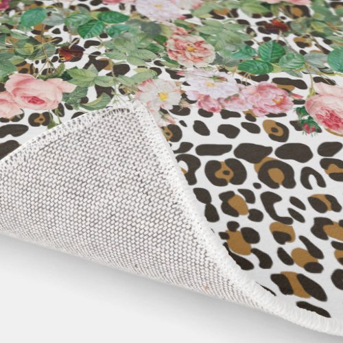 Leopard Animal Print Pattern Vintage Floral   Rug