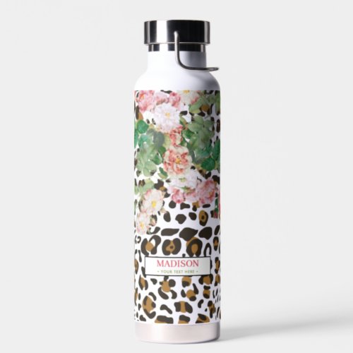 Leopard Animal Print Pattern Vintage Floral Water Bottle
