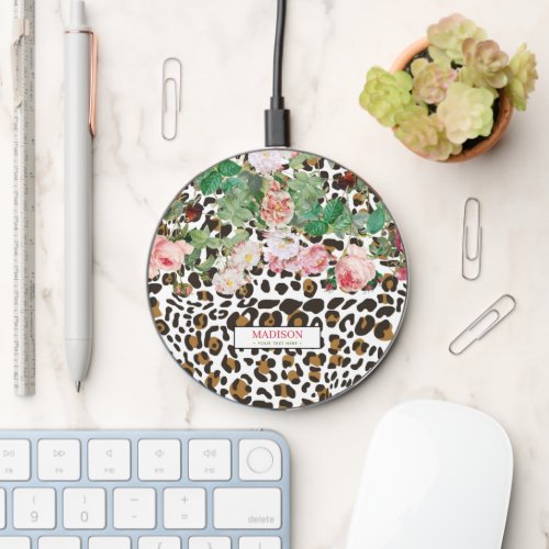 Leopard Animal Print Pattern Vintage Floral   Wireless Charger