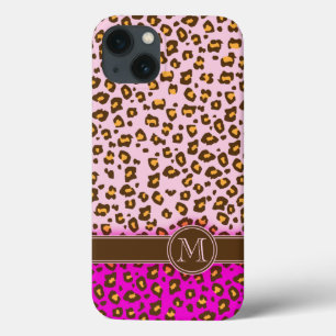 Leopard animal print pink monogram iphone case