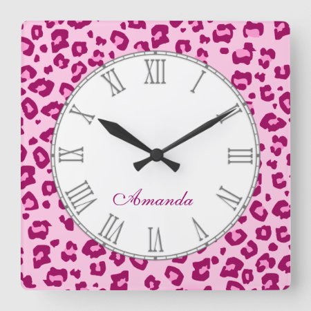 Leopard Animal Print Pinky Name Wall Clock