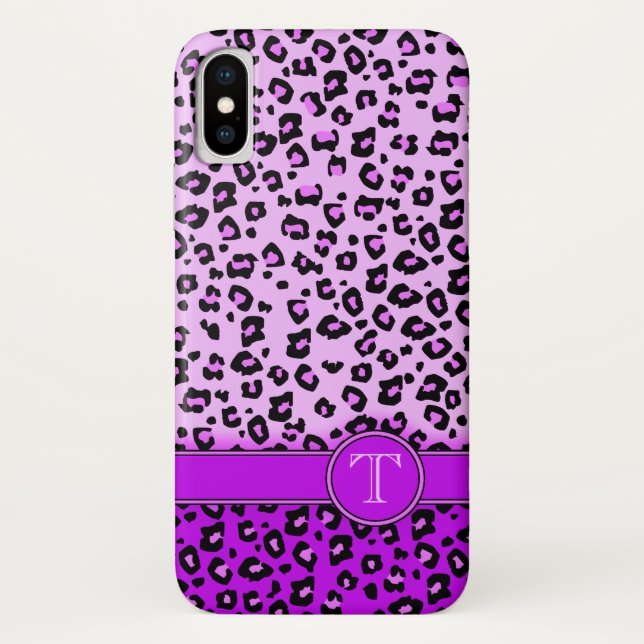 Leopard animal print purple monogram iphone case (Back)