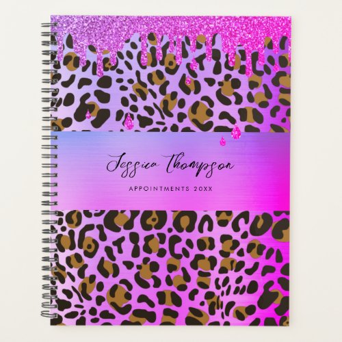 Leopard Animal Print Purple Pink Glitter Drips  Planner