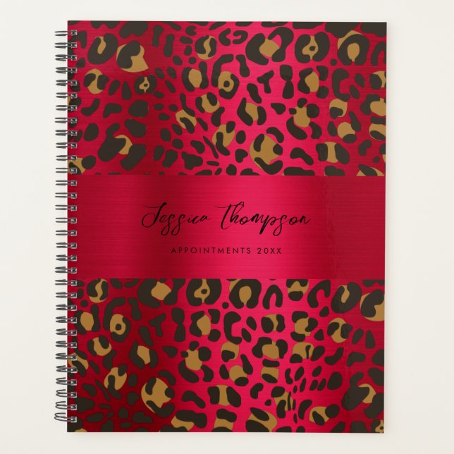 Leopard Animal Print Red Burgundy Metallic Planner (Front)
