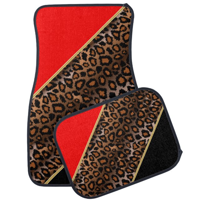 Leopard Animal Print | Red | Personalize Car Mat (Set)