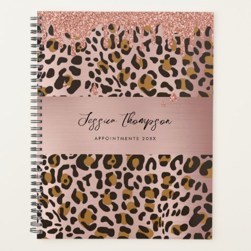 Leopard Animal Print Rose Gold Pink Glitter Drips  Planner