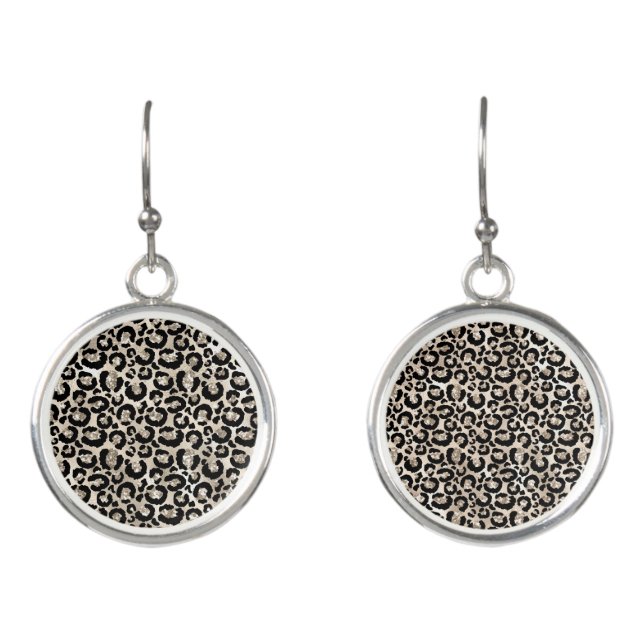 Leopard Animal Print Silver Round Necklace Earrings (Front)