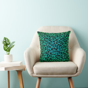 Leopard Animal Print Stylish Turquoise Ombre Throw Pillow