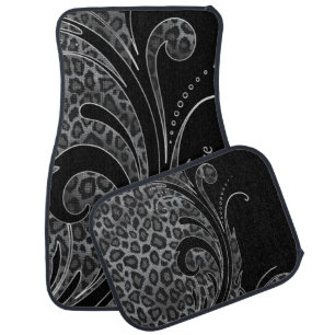 Leopard Animal Print Swirls Gray Car Floor Mat