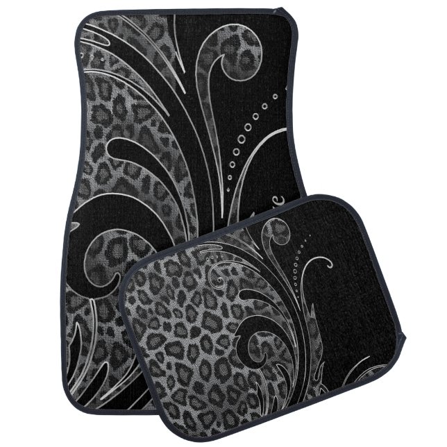 Leopard Animal Print Swirls | Gray Car Floor Mat (Set)
