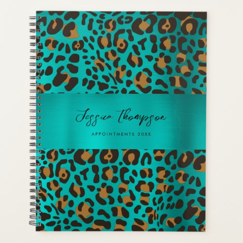 Leopard Animal Print Teal Turquoise Appointment Planner