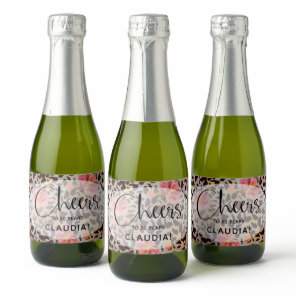 Leopard Animal Print Tropical Pink Floral Mini Sparkling Wine Label