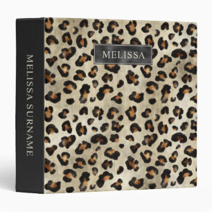 Leopard Animal Print With Black Faux Foil And Name 3 Ring Binder