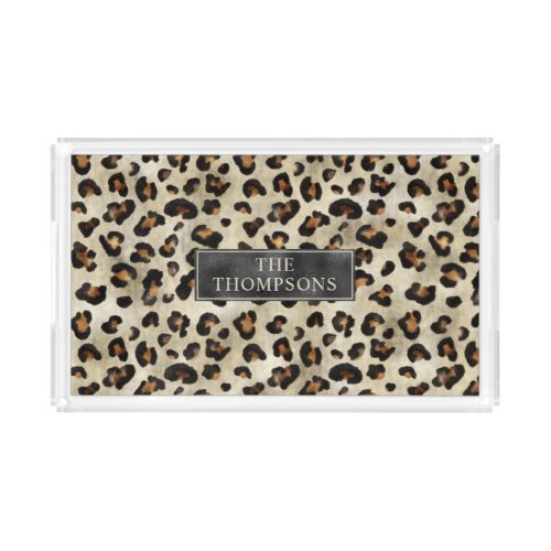 Leopard Animal Print With Black Faux Foil And Name Acrylic Tray