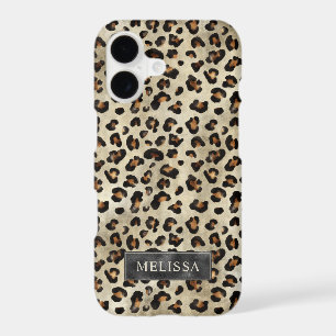 Leopard Animal Print With Black Faux Foil And Name iPhone 17 Case