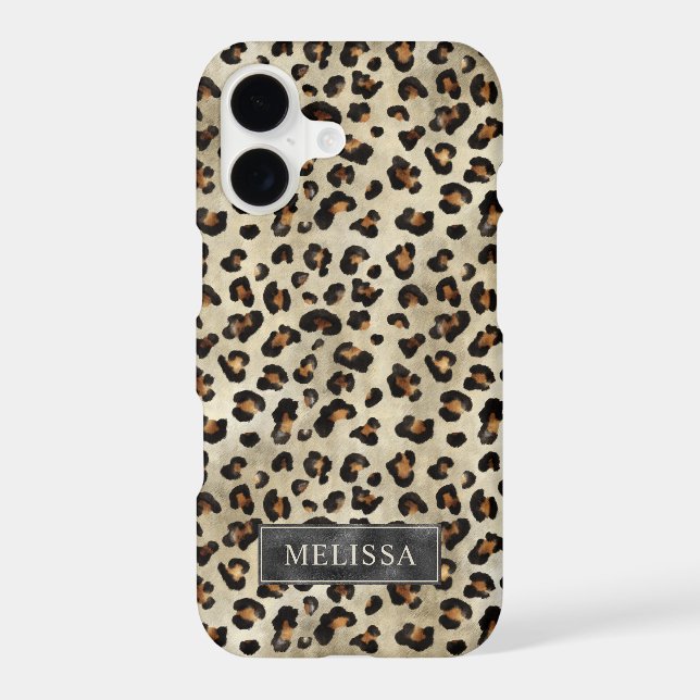 Leopard Animal Print With Black Faux Foil And Name Case-Mate iPhone Case (Back)