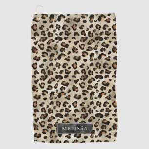 Leopard Animal Print With Black Faux Foil And Name Golf Towel