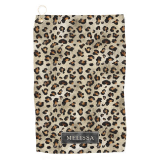 Leopard Animal Print With Black Faux Foil And Name Golf Towel
