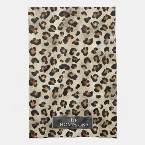 Leopard Animal Print With Black Faux Foil And Name Kitchen Towel