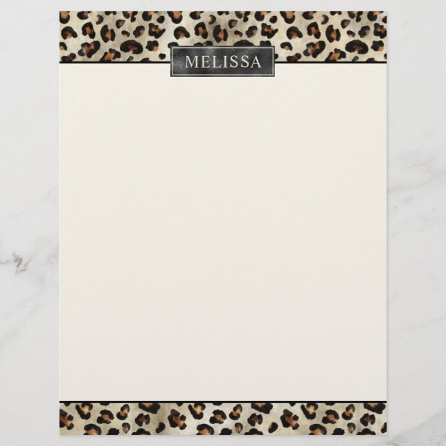 Leopard Animal Print With Black Faux Foil And Name Letterhead (Front)