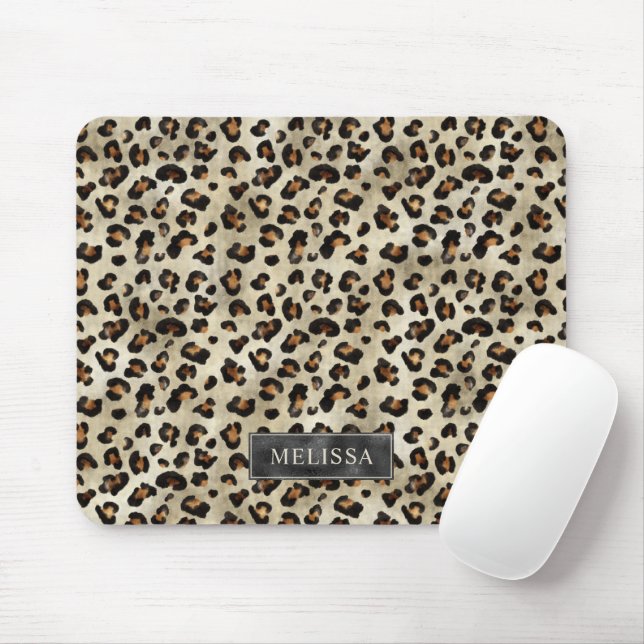 Leopard Animal Print With Black Faux Foil And Name Mouse Pad (With Mouse)