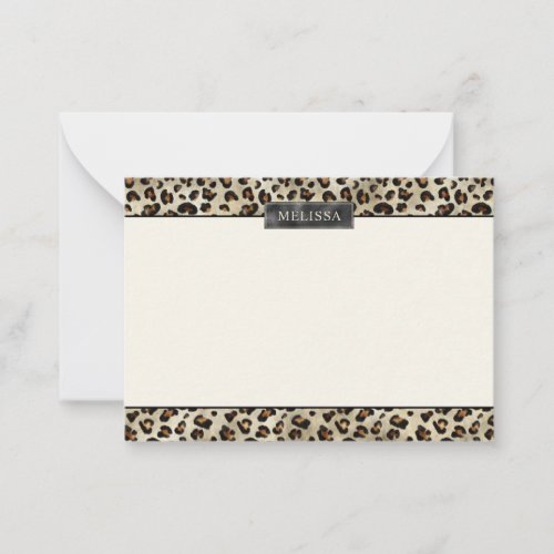 Leopard Animal Print With Black Faux Foil And Name Note Card