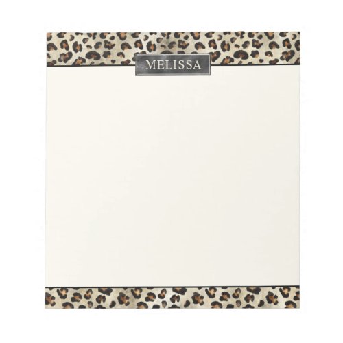 Leopard Animal Print With Black Faux Foil And Name Notepad