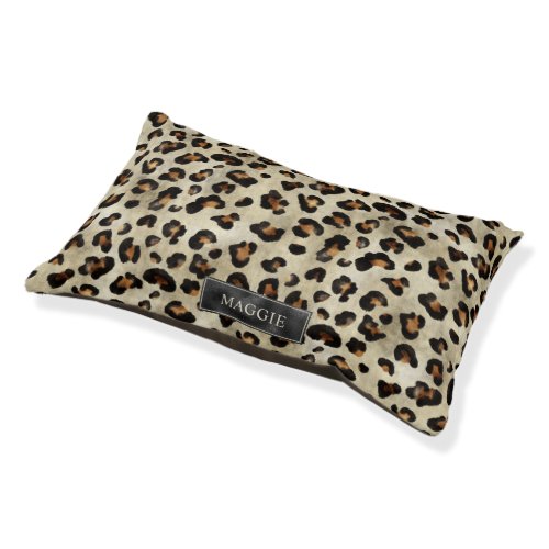 Leopard Animal Print With Black Faux Foil And Name Pet Bed