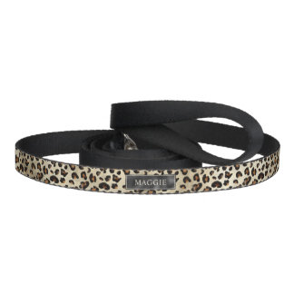 Leopard Animal Print With Black Faux Foil And Name Pet Leash