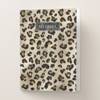 Leopard Animal Print With Black Faux Foil And Name Pocket Folder