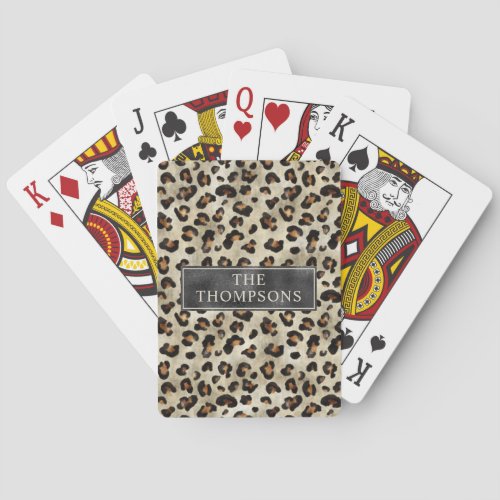Leopard Animal Print With Black Faux Foil And Name Poker Cards