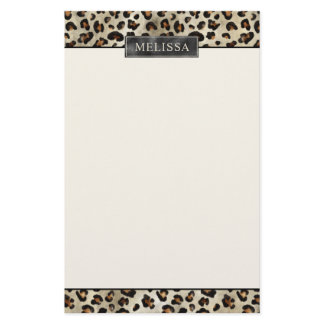 Leopard Animal Print With Black Faux Foil And Name Stationery