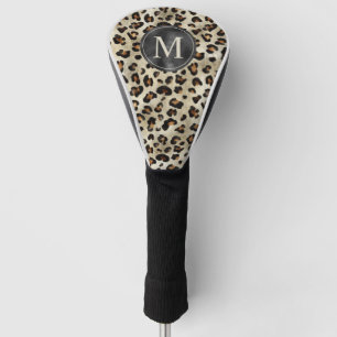 Leopard Animal Print With Black Faux Foil Monogram Golf Head Cover