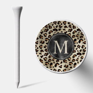 Leopard Animal Print With Black Faux Foil Monogram Golf Tees