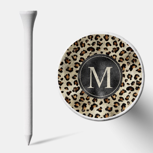 Leopard Animal Print With Black Faux Foil Monogram Golf Tees (Combo)