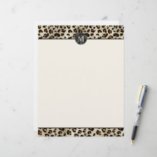 Leopard Animal Print With Black Faux Foil Monogram Letterhead
