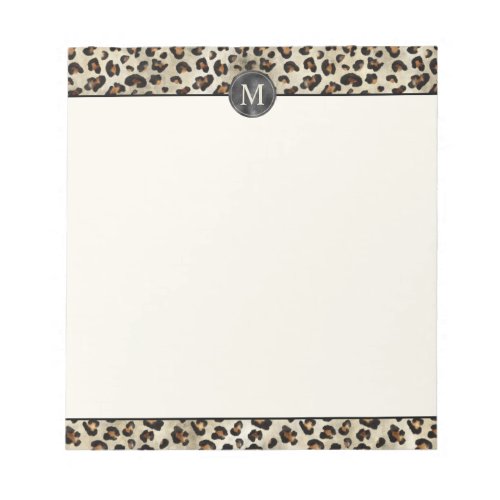 Leopard Animal Print With Black Faux Foil Monogram Notepad