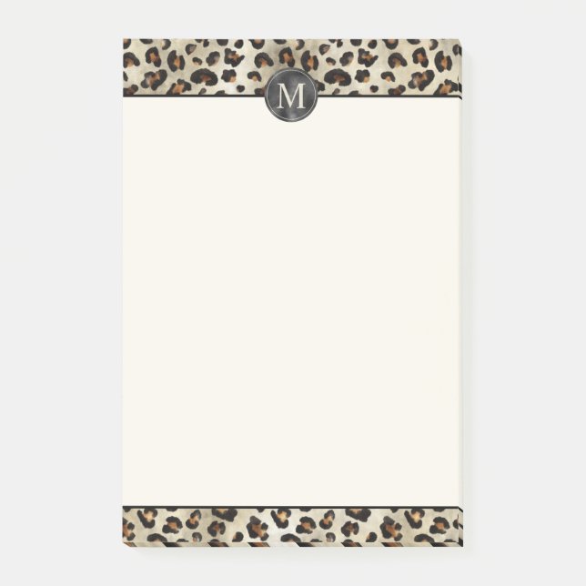 Leopard Animal Print With Black Faux Foil Monogram Post-it Notes (Front)