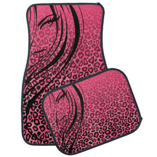 Leopard Animal Print with Girl - Pink Car Floor Mat