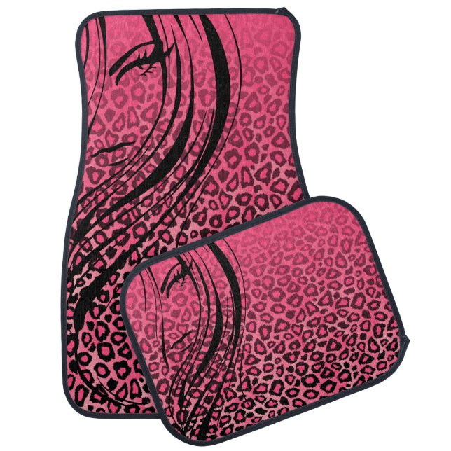 Leopard Animal Print with Girl - Pink Car Floor Mat (Set)