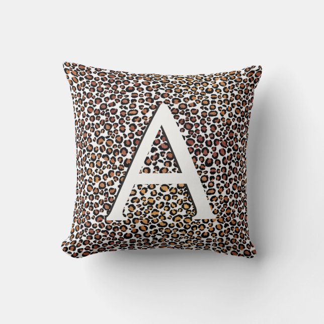 Leopard Animal Print with Monogrammed Initial Throw Pillow (Front)