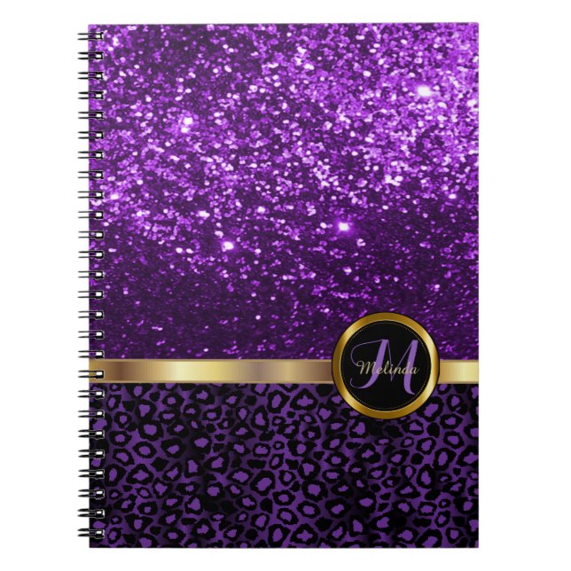 Leopard Animal Print with Purple Glitter Notebook (Front)