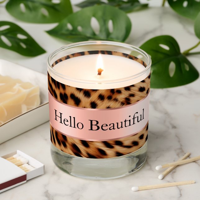 Leopard Animal Rose Pink Ribbon Christmas Scented Candle (Lit)