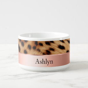 Leopard Animal Rose Pink Ribbon Name Bowl
