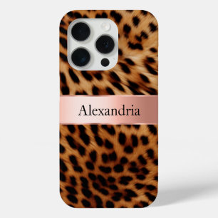 Leopard Animal Rose Pink Ribbon Name iPhone 15 Pro Case