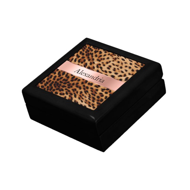Leopard Animal Rose Pink Ribbon Name Gift Box (Side)