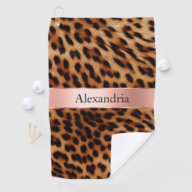 Leopard Animal Rose Pink Ribbon Name Golf Towel (InSitu)