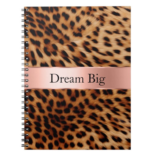 Leopard Animal Rose Pink Ribbon Name Notebook (Front)