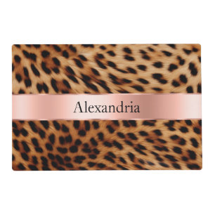 Leopard Animal Rose Pink Ribbon Name Placemat