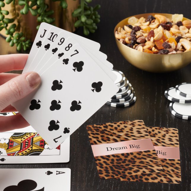 Leopard Animal Rose Pink Ribbon Name Poker Cards (In Situ)